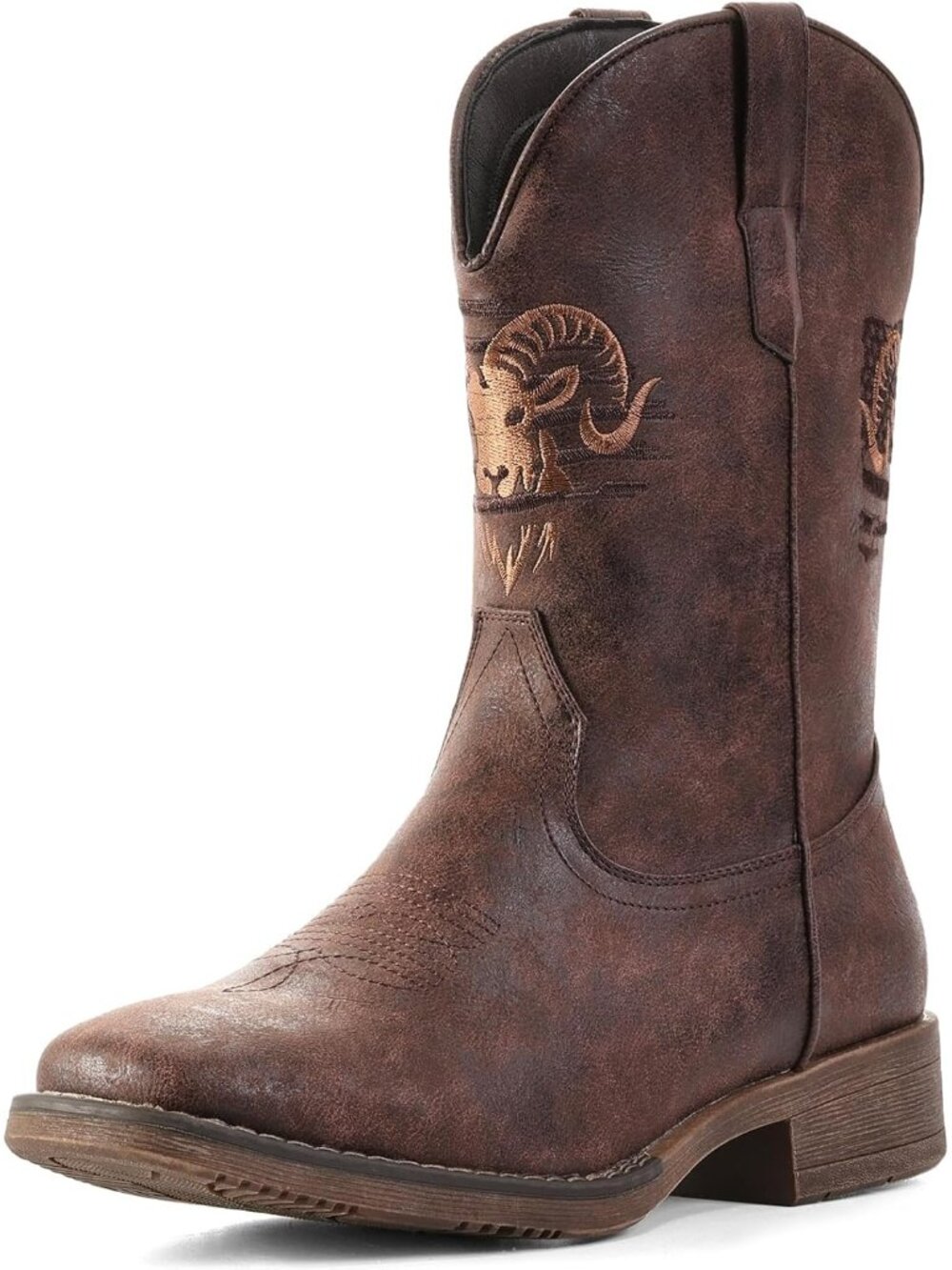 🆕Men's Dark Brown Classic Embroidered Cowboy Boots Square Toe Western Boots